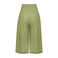 Ljetno povremeni pamuk laneno laneno hlače Capri Elastične hlače s ravnim nogama s visokim strukom