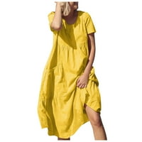 Prilagođena modna žena Čvrsta boja okruglih džepova za vrat kratke rukave udobna ležerna haljina