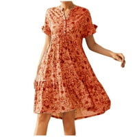 Ljetne haljine za žene s izrezom u obliku slova u i kratkim rukavima, cvjetna haljina za torte, ležerna haljina,
