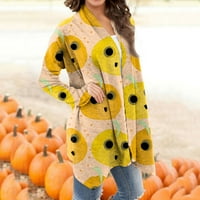 Stabilna ženska modna casual casual halloween tiskana srednje dužine kardigan jakna kaput narančasta 4xl