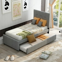 Aukfa tapecirani dvostruki platformski krevet za djecu odraslih s Trundle i uzglavlje - sivo