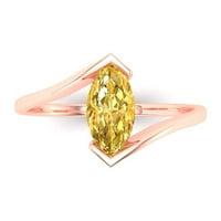 14-karatni prsten od ružičastog zlata s prirodnim citrinom rezanim markizom dijamantnim rezom od 2 karata 9,5