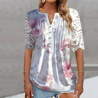 Ženski ljetni vrhovi kratki rukavi žene bluza casual grafički otisci košulje za vrat bež 5xl