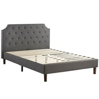 Mellow Mavn tapecirani krevet platforme, moderno uzvišeno uzglavlje, prave drvene letvice i noge, tamno siva,