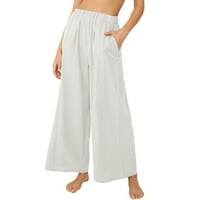 Simu ženske elastične hlače s visokim strukom širokih struka ležerne joga plaže hlače s džepovima za žene putovanja,