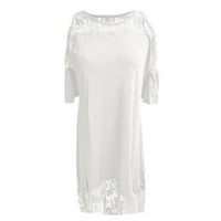 Žene okrugli dekolte čvrste modne ljetne haljine s kratkim rukavima srednje dužine White 3xl