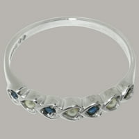 Britanci su napravili 14K bijelo zlato kultivirani Pearl & Sapphire Women Etenty Ring - Veličina Opcije - Veličina