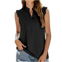 Aurouralne bluze bez rukava za ljeto u velikim ženskim veličinama bez rukava čvrste boje V-izrez čipke casual