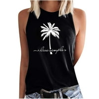 Majice bez rukava s printom kokosa, majice s okruglim vratom, odmor na plaži, havajska grafika, široki prsluk,