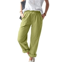 Labakihah casual hlače za žene žene solidne zategnute pamučne lanene hlače džep casual hlače odjeća zelena