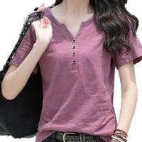 Ženski ljetni vrhovi gumb za trendu dnevno košulje v vrat kratki rukavi tunika vitka bluza predimenzionirana majica