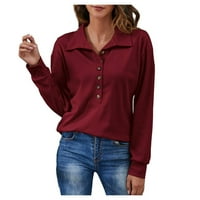 Ženski vrhovi gumb dugački rukavi bluza cvjetana V-izreza crvena m