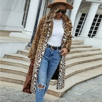 Ženska topla zimska leopard tiskana jakna skrenite s ovratnikom dugi rukav ležerni dugački kaput premašuje džepnom