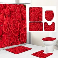Prekrasna ruža za tuširanje zavjesa crvena cvijeća Kupaonice zavjese pijedestal prostirke toaletni poklop