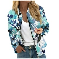 Apepalne jakne za žene dugi rukavi lagani zip up ošišan modni print vanjska odjeća casual jakne s jaknama s džepovima