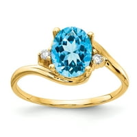 Prsten od žutog zlata od 8 puta s ovalnim plavim topazom i dijamantom od 8 inča.