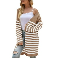 Ženski škakljivi prugasti kardigan džemper Preveliki pleteni otvoreni prednji džemper labavi prekrivanje dugih