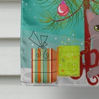 _4427 _ Ruska plava mačka s božićnim drvcem Zastava platno veličina kuće velika, višebojna