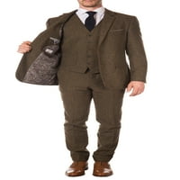 Muško odijelo za muškarce s izrezima na reveru u vintage Tvidu u A-blazeru, prsluku i hlačama