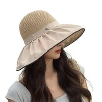 Rygai žene ribarski šešir Široki obručni prozračni pleteni kontrastna boja naborana krema za sunčanje meka plaža