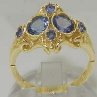 Ženski prsten od prirodnog tanzanita od 9 karatnog žutog zlata britanske proizvodnje-veličina 7,5