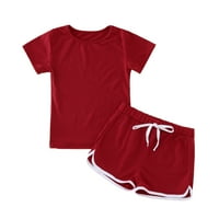Komplet ljetne sportske majice i kratkih hlača za djevojčice, Jednobojni Kompleti odjeće, Trenirka