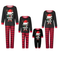 Božićna obiteljska pidžama, identičan Set, šešir Djeda Mraza, vrhovi dugih rukava s printom losa i crvene karirane