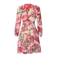 Jesenske haljine za žene modna ležerna haljina za printu O-Neck gumb dugi rukav mini haljina ružičasta xl