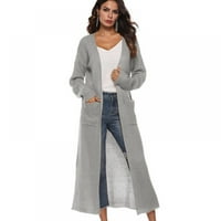 Ženski dugi jednobojni džemperi u donjem rublju, topli kardigan s dugim rukavima i džepovima, ženski kardigani