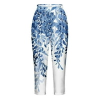Ženske ljetne cvjetne hlače Capri Elastic struc hlača, svijetloplave hlače, svijetloplava, xl