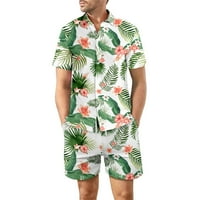 Muške havajske odjeće ljetne modne palmi tiskati kardigan gumb kratkih rukava gore košulje rastezljivih kratkih