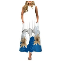 Haljine na plaži ljetne haljine bez rukava a-line okrugli dekolte maxi tiskana haljina ženske svestrane haljine