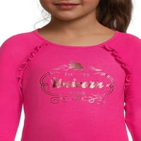 Majica s volanima od folije za djevojčice s dugim rukavima, veličine 4-10