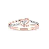 Modni prsten od ružičastog zlata od 10 karata s dijamantom B. N. s podijeljenim drškom i dvobojnim srcem u obliku