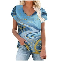 Ženski ljetni vrhovi za čišćenje Print V-izrez majica kratki rukavi casual bluza svijetloplava