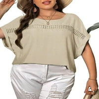 Ženski plus ležerni obični okrugli vrat gornji kratki rukavi bež plus matične bluze