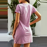 Ljetne haljine za žene trendi pomak kratkih rukava iznad koljena labava čvrsta okrugla dekolte haljina ružičasta