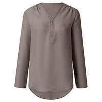 Ljetni vrhovi za žene trendi dugi rukavi v vratni zatvarač casual labave majice vrhovi šifonske bluze za žene