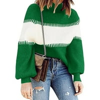 Aayomet ženski džemperi za kornjače visoki ovratnik kontrast u boji pleteni džemper dugi rukav.