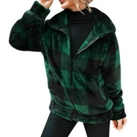 Entyinea kaputi jakne za žene lapel nejasno škakljaste jakne s patentnim zatvaračem zelena m