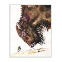 Stupell Industries Ptica i velika bivola akvarel za životinje Slikanje zidne ploče Umjetnost George Dyachenko