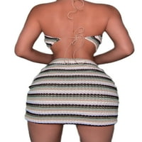 Ženski komplet za heklanje Gornji dijelovi s naramenicama bez leđa kratka suknja pleteni kupaći kostim za plažu