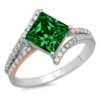 14-karatni dijamantni dijamantni prsten od bijelog ružičastog zlata s imitacijom smaragda i umetcima od 10,75