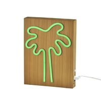Simplee Adesso drvena baza uokvirena neonska palma stol i zidna svjetiljka, prirodno drvo zrna na plastici