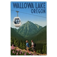 Zidno jezero, Oregon, planine, planinari i gondola zidni natpis od breze