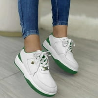; / Ženske modne kožne cipele u boji na vezanje, udobne casual sportske cipele s debelim potplatom od PU zelene