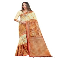 Saree za žene umjetnička Saree od svile Banarasi-Durja Puja festival Indijska etnička saree s bluzom bez šavova