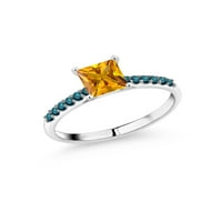 Gem Stone King 1. CT žuti citrin plavi dijamant 10K bijelo zlato prsten