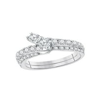Jewels 14KT bijelo zlato Žene okrugli dijamant 2-kamena zaručnički zaručnički prsten CTTW