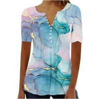 Ganfancp Ženske košulje ljetni v-izrez print casual labavi vrhovi s kratkim rukavima bluze vrhovi, veličine S-5xl